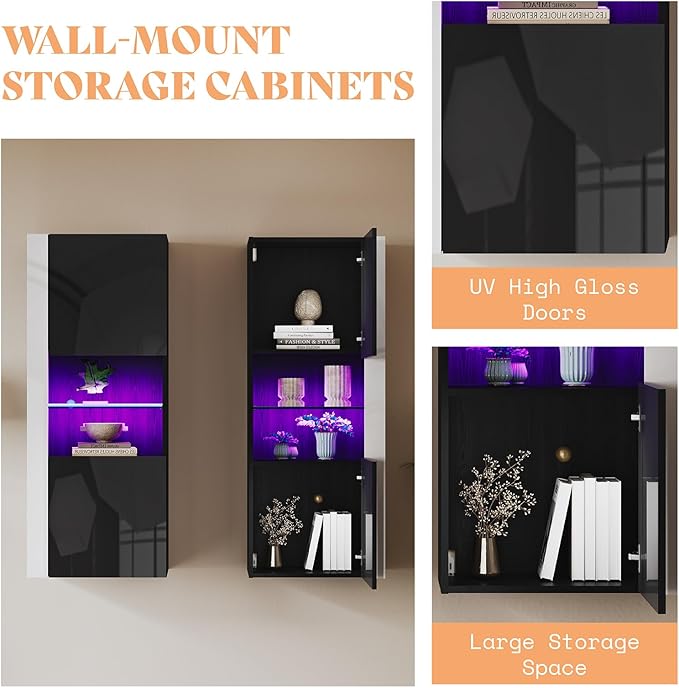 AMERLIFE 3-Piece Modern Wall Unit Entertainment Center Set, High Gloss 80"
