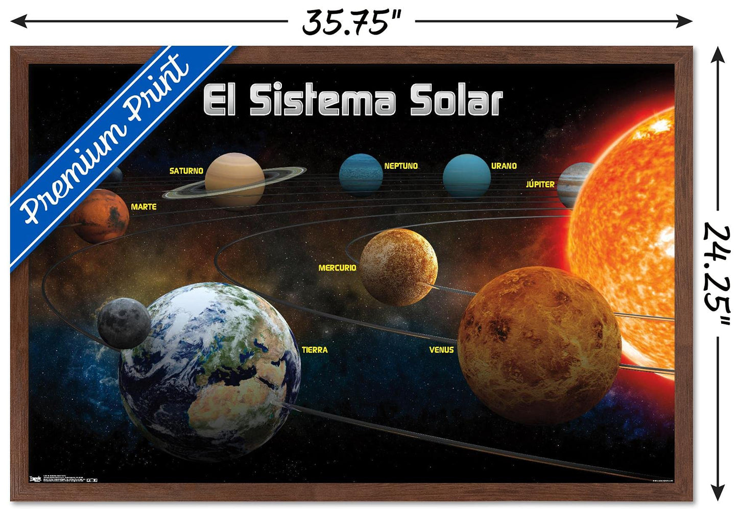 Trends International El Sistema Solar 2013 (Solar System) Wall Poster, 22.375" x 34", Mahogany Framed Version