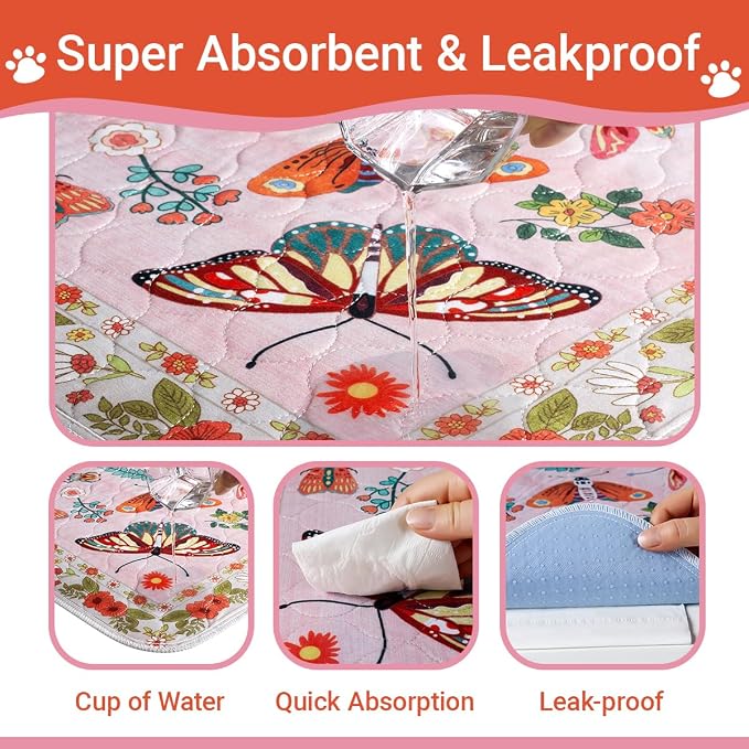Pink Washable Pee Pads for Dogs and Cats, 2 Pack 40"x26" Spring Absorbent Reusable Puppy Pads for Potty Training, Waterproof Non-Slip Leakproof Whelping Pet Mat for Crate, Playpen, Kennel & Floor