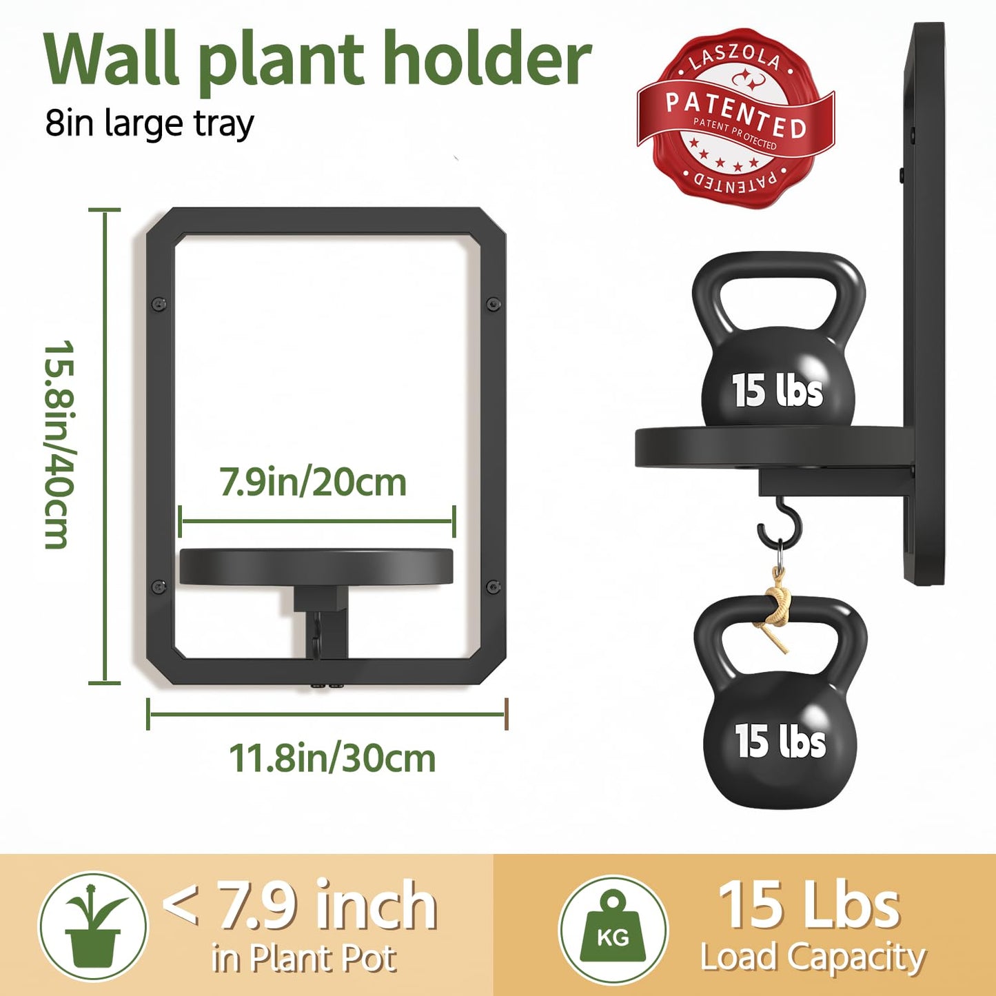 LASZOLA Plant Picture Frame Holder Wall Mount Indoor Window with 2 Grow Light, 2 Pack Modern Floating Flower Stand Shelf with Hooks, Metal Hanger Display Decor for Living Room, Black