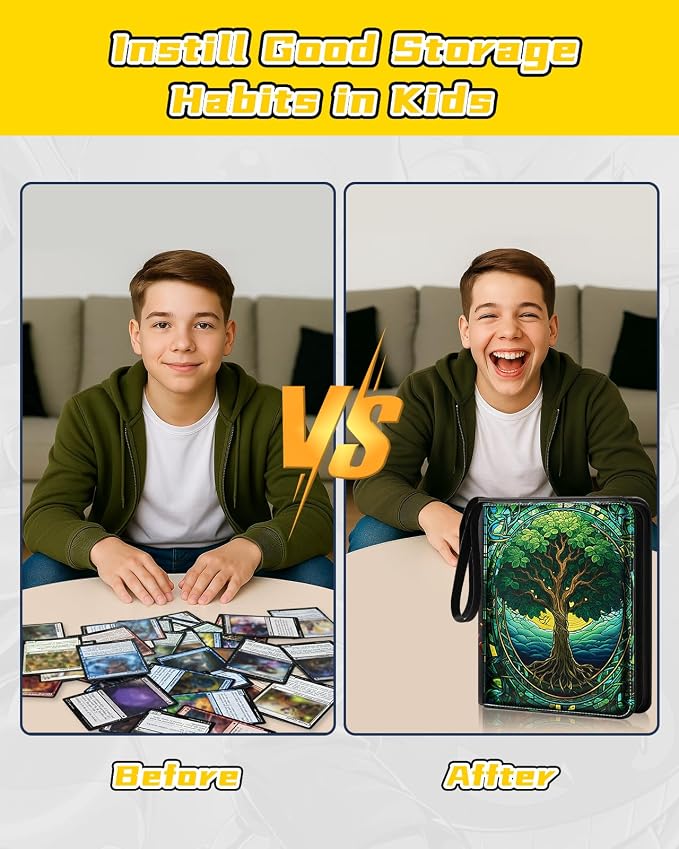 for 9 Pocket Card Binder for MTG, TCG, Game Cards Holds 900 Cards - Large Capacity Trading Card Collection Album Folder with Zipper for Men Boys Teens Tree Design for Sports Card