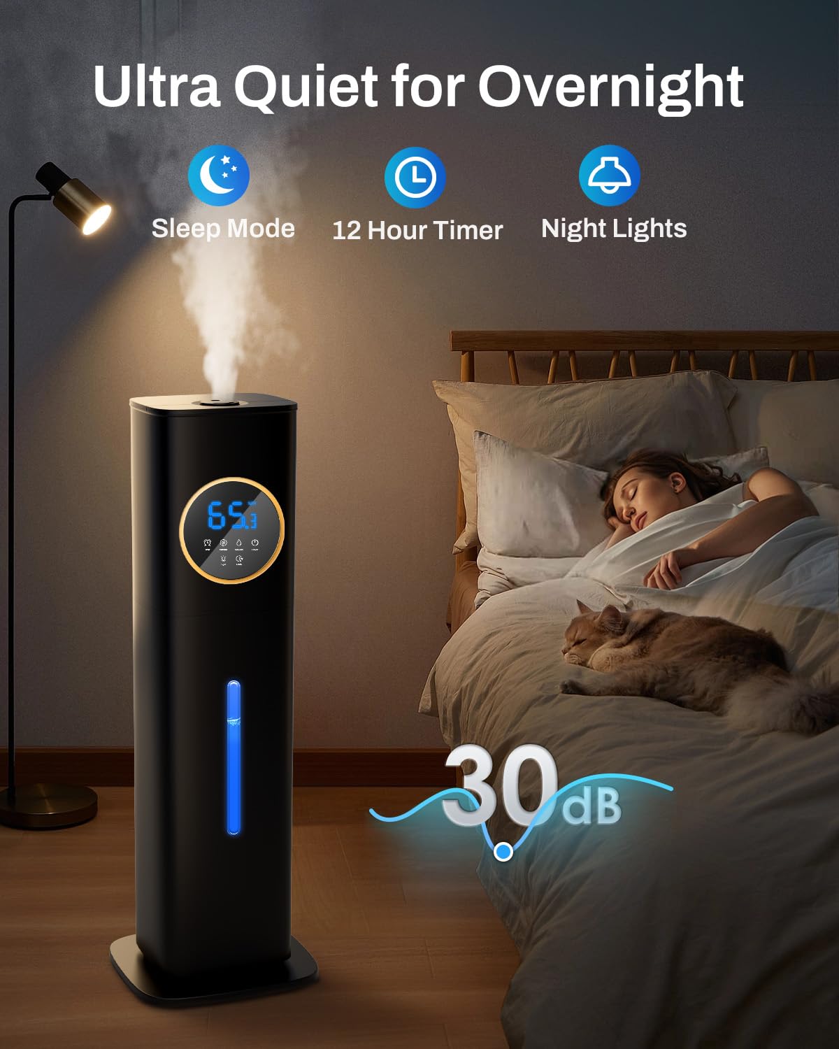 Humidifier Large Room Bedroom with Night Light, 2.1Gal(8L) Humidifiers for Home with Essential Oil Diffuser, Top Fill Whole House Cool Mist Humidifiers for Plants Baby Kids Adults(Black)