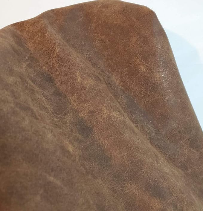 NAT Leathers | Brown Distressed 2 Tone Oily Faux Vegan Leather PU | 1 Yard 36