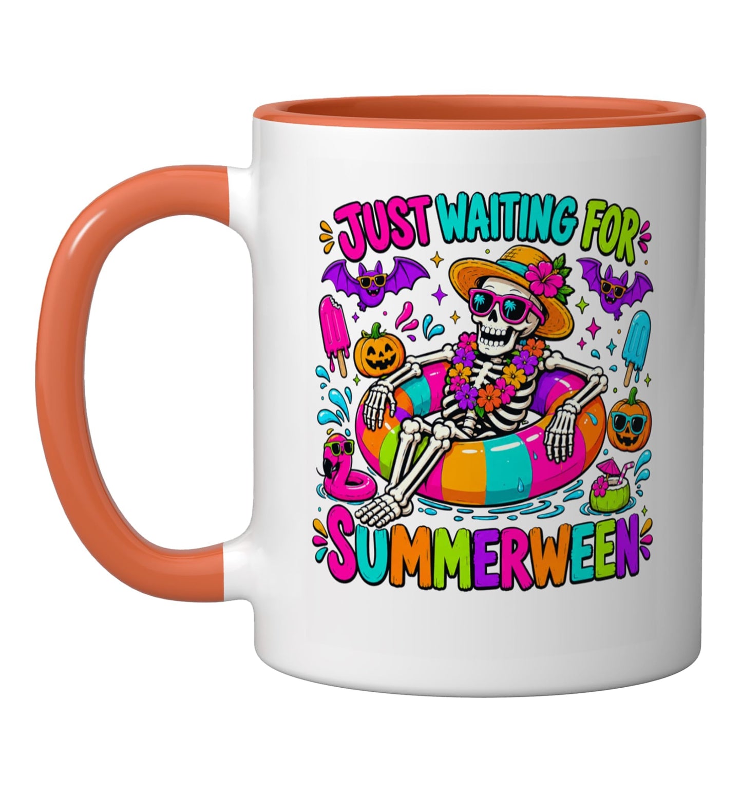 Just Waiting For Summerween Funny Halloween in Summer Quote Ceramic Mug, Orange/White