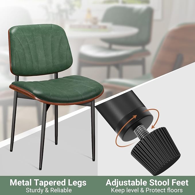 REONEY Dining Chairs Set of 2, Mid-Century Modern Upholstered PU Leather Chairs