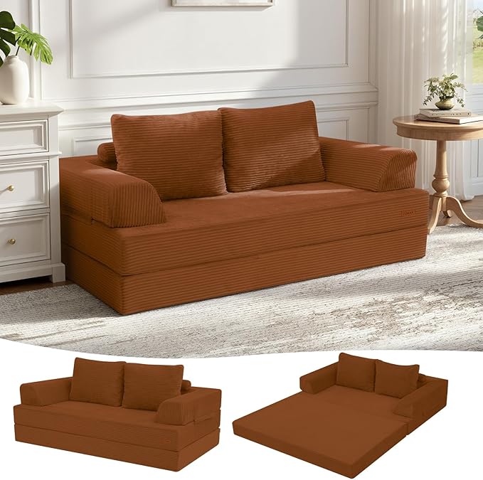 COMAX Convertible Sofa Bed, Folding Floor Couch Corduroy Fold Out Couch Bed