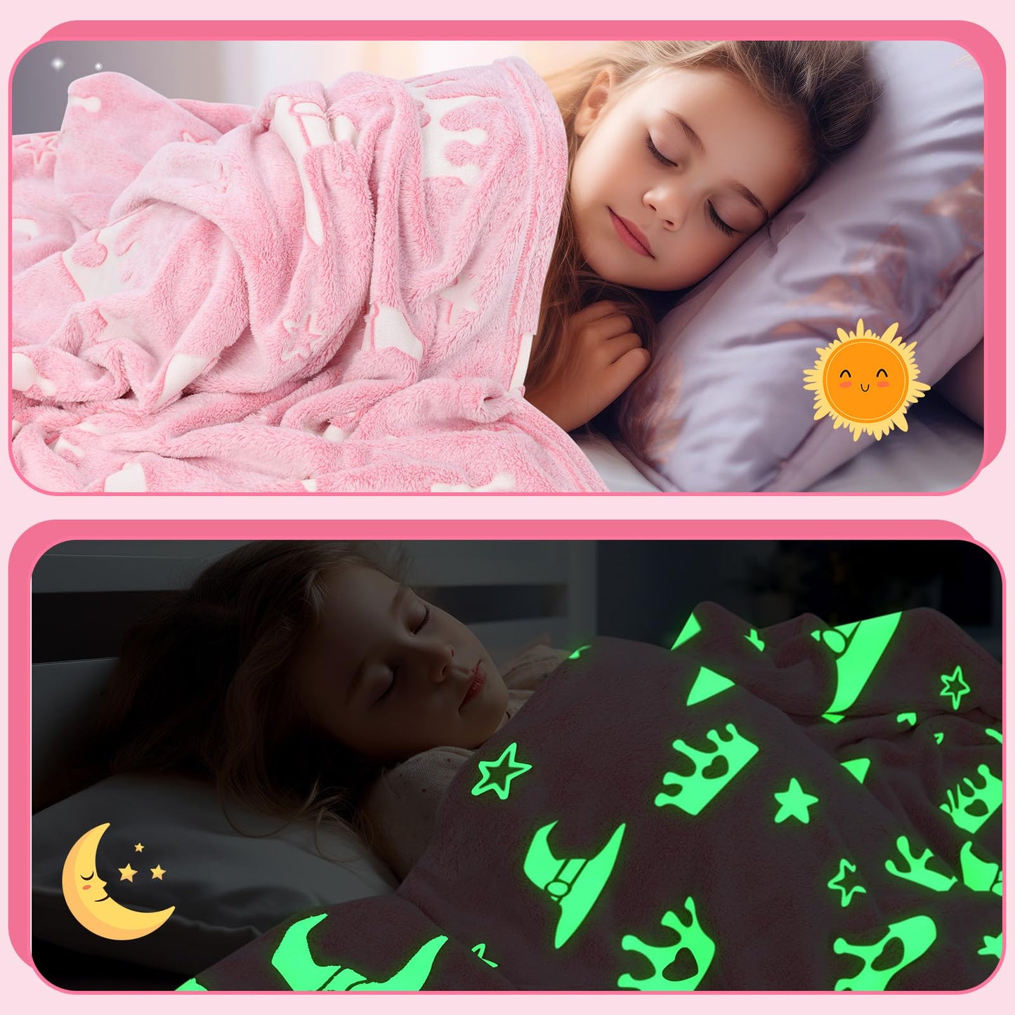 50 x 60 Inch Witch Hat and Pink Crown Blanket for Girls Glow in The Dark Evil Gift Queen Throw All Seasons Warm Cozy Soft Blanket for Sofa Chair Bed Halloween Thanksgiving Gift