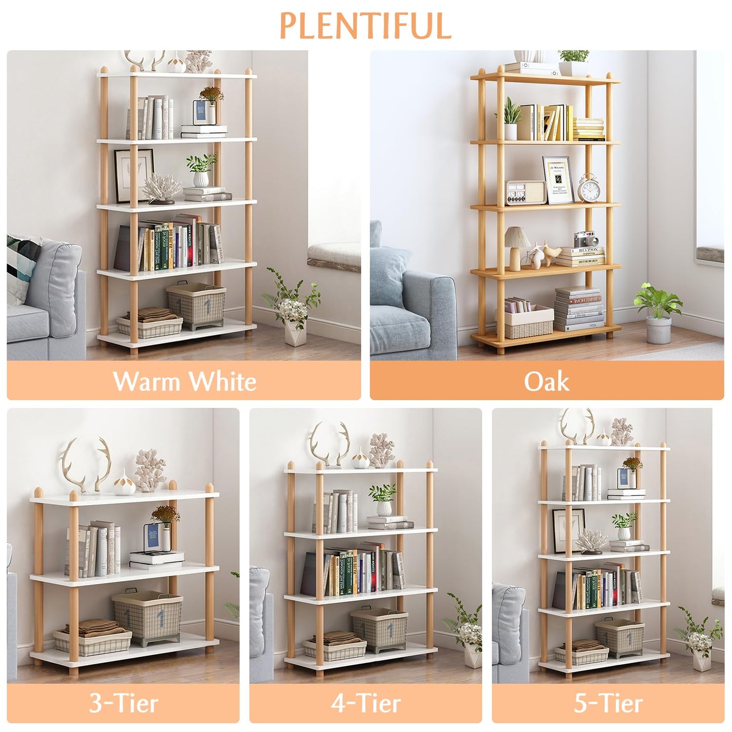 IOTXY 3-Tier Wooden Shelf Bookcase - Modern Open Bookshelf, Free Standing Storage Rack, Multifunctional Display Stand for Home and Office, Oak, Rectangle