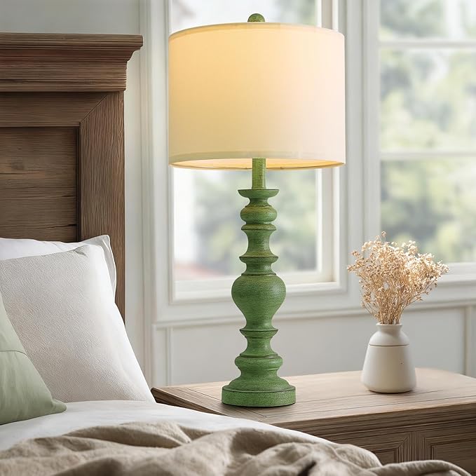 BOBOMOMO 27" Sage Green Table Lamps Set of 2, Large Farmhouse Resin Lamps
