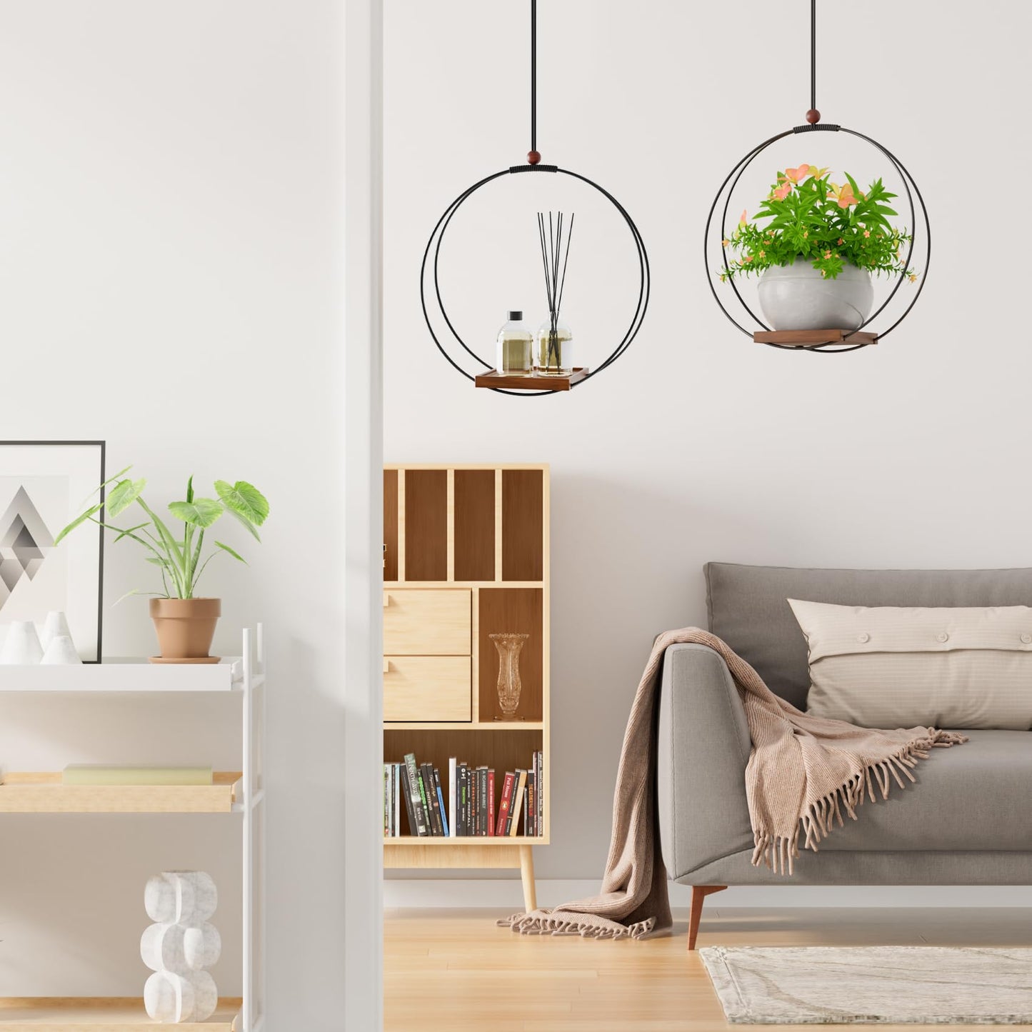 YXFOOR Hanging Planters for Indoor Plants: Macrame Plant Hanger with Sturdy Wood Base, Wall Ceiling Window Decor for Home Garden Patio Office, Housewarming Gift (Pot/Plant Not Included)
