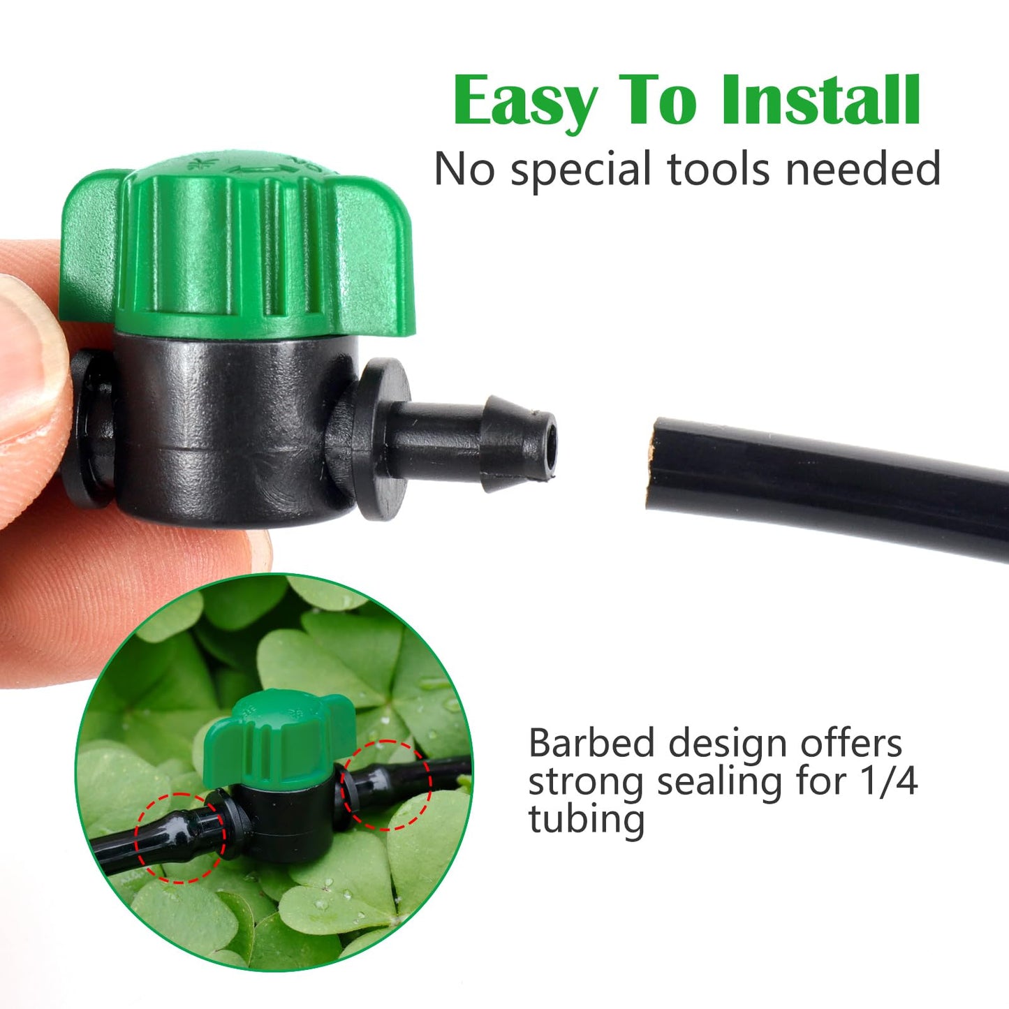 NRWRTY 1/4 Inch Drip Irrigation Shut Off Valves, 25 Pack 1/4" Drip Irrigation Valve, Flow Control Valves for Garden, Greenhouse, Lawn, Patio Drip Sprinkler System