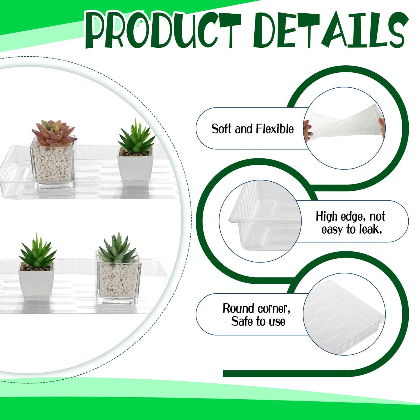 HFYZZ 24 Pack Rectangular Plant Drip Trays, Clear Plastic Plant Saucers, Thick Plant Drip Trays Plastic Liners for Indoors Outdoors Flower Pots Window Sills Window Shelf - 15" x 6"