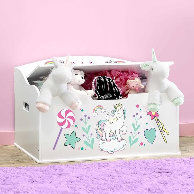 DIBSIES Personalized Creative Wonders Toy Box, Unicorns & Rainbows, 30 x 19.25