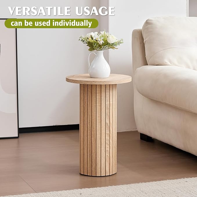 Round Side Tables Set of 3, Circle Modern Fluted Nesting Coffee Table, Accent