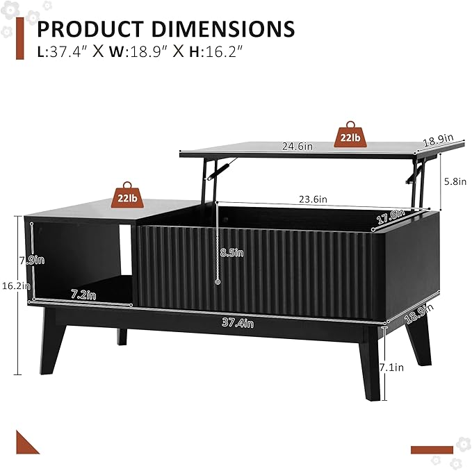 LYNCOHOME Fluted Coffee Table