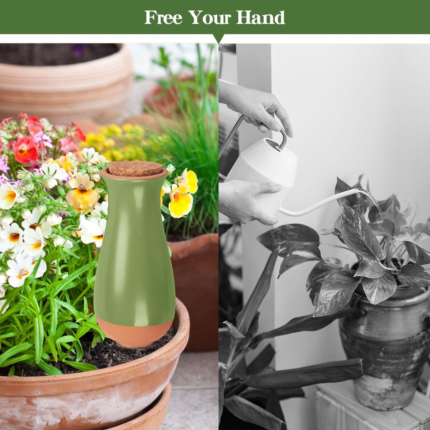 4 Packs Ollas Plant Watering Globes, 12 Oz Terracotta Self Watering Planter Insert, Automatic Watering Devices, Clay Drip Irrigation Stake for Indoor & Outdoor Plant, 1 Week Easy to Refill(Multicolor)