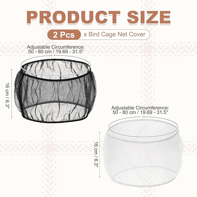 Bird Cage Seed Catcher, Bird Cage Net Cover Seeds Guard, Universal Birdcage Accessories, Black/White, Circumference 19.7"-31.5", Height 6.3" for Parrot Cockatiel Enclosures