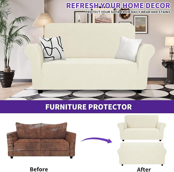 ZNSAYOTX Super Stretch Loveseat Covers, New Striped Love Seat Slipcover