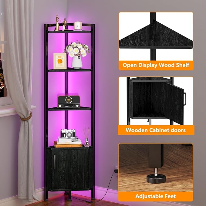 Furnulem Corner Shelf, 5-Tier Corner Cabinet