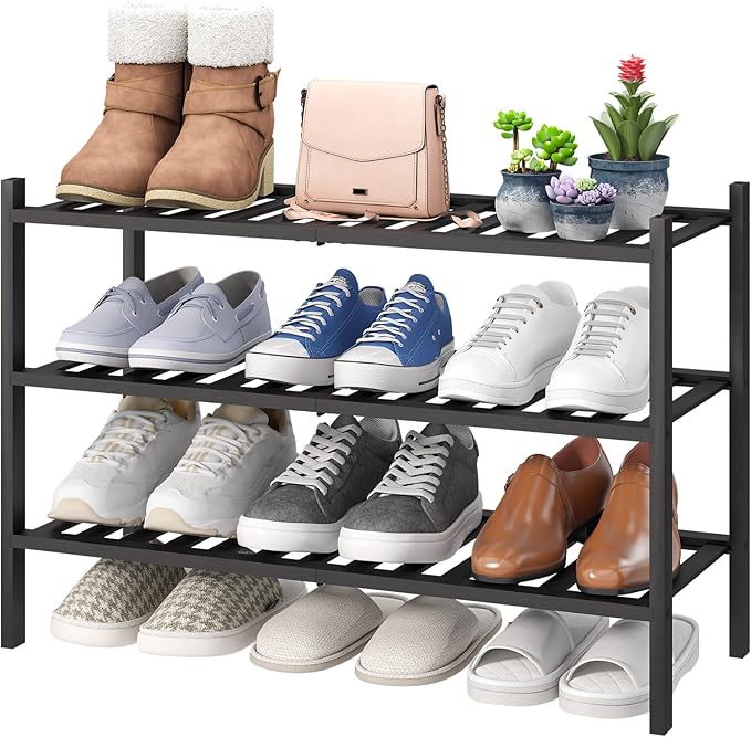 viewcare 3-Tier Black Bamboo Shoe Rack