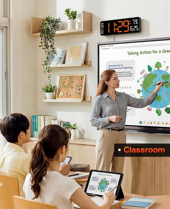 Digital Clock Large Display, 13" Large Wall Clock for Classroom | Big Led Wall Clocks with Remote Control,Date,Week,Alarm,Temp & DST for Bedroom,Living Room,Gym,Office