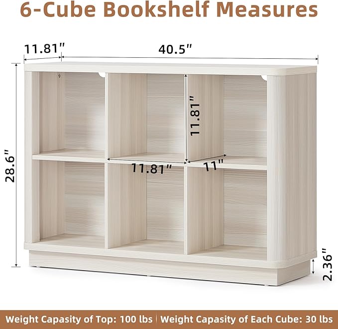 Joaxswe 6 Cube Bookcase, Wood Low Floor Standing Bookshelf
