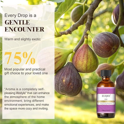 EUQEE Fig Fragrance Oil, Premium Fig Essential Oil 2.02 Fl oz with Glass Dropper for Diffusers, DIY Bath Bombs, Candle Making - 60ML