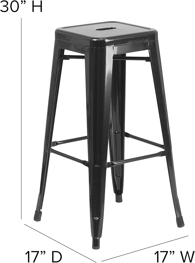 Flash Furniture Lily 4 Pack Commercial Grade 30" High Backless Black Metal