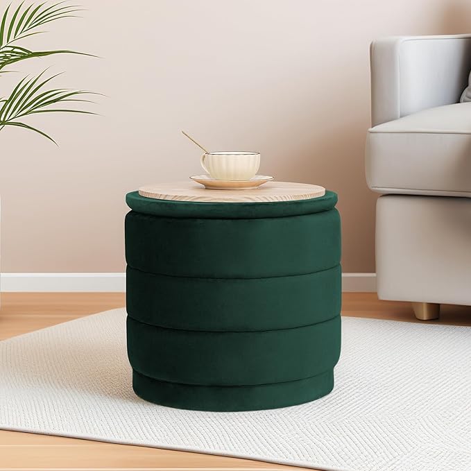 15" Upholstered Round Velvet Ottoman