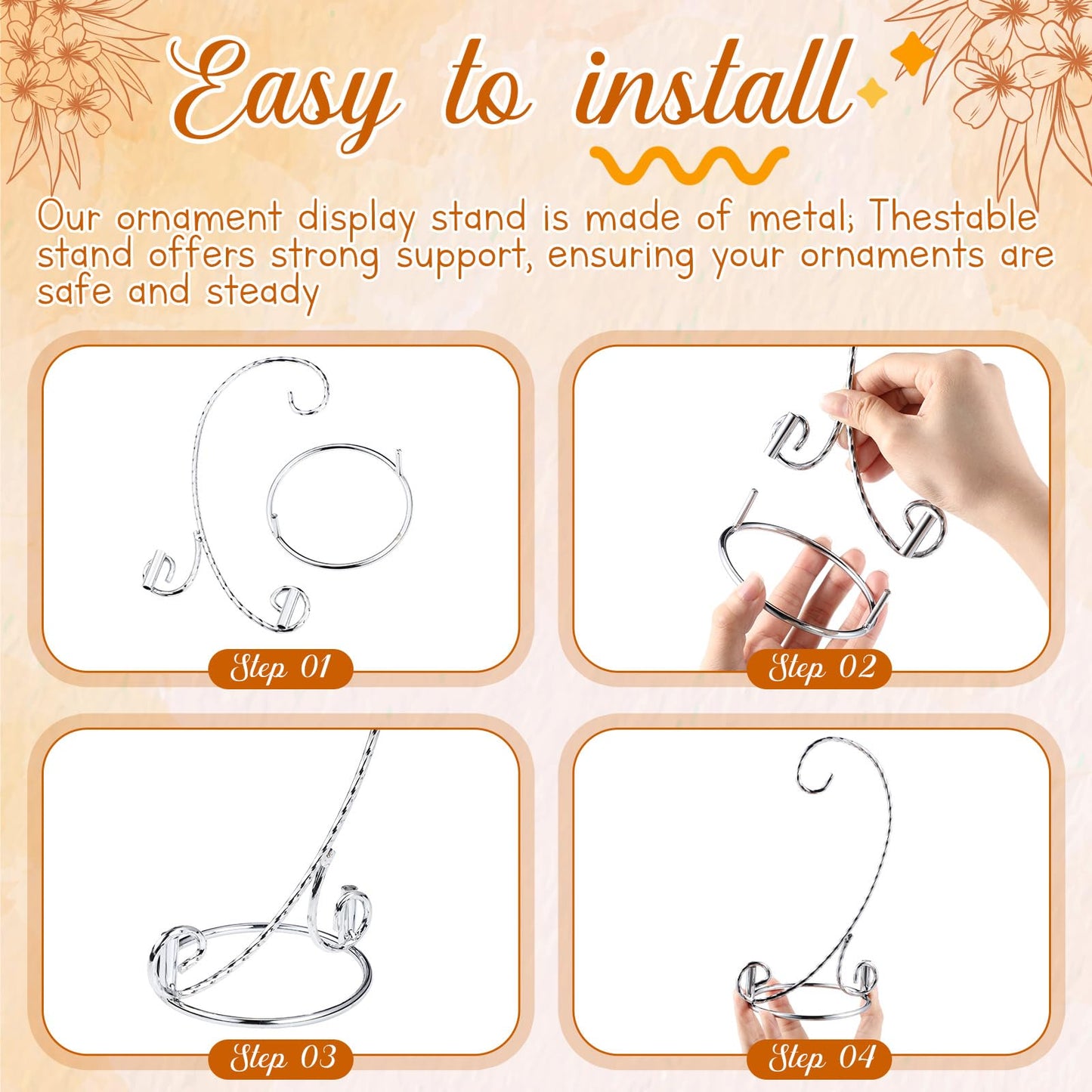 MorningRo 1 Pcs Ornament Display Stand 7.5" Height Ornament Stand Holder Ornaments Hanger Terrarium Bracket Air Plant Holder Hanging Hook for Christmas Home Party Wedding Decoration(Silver)