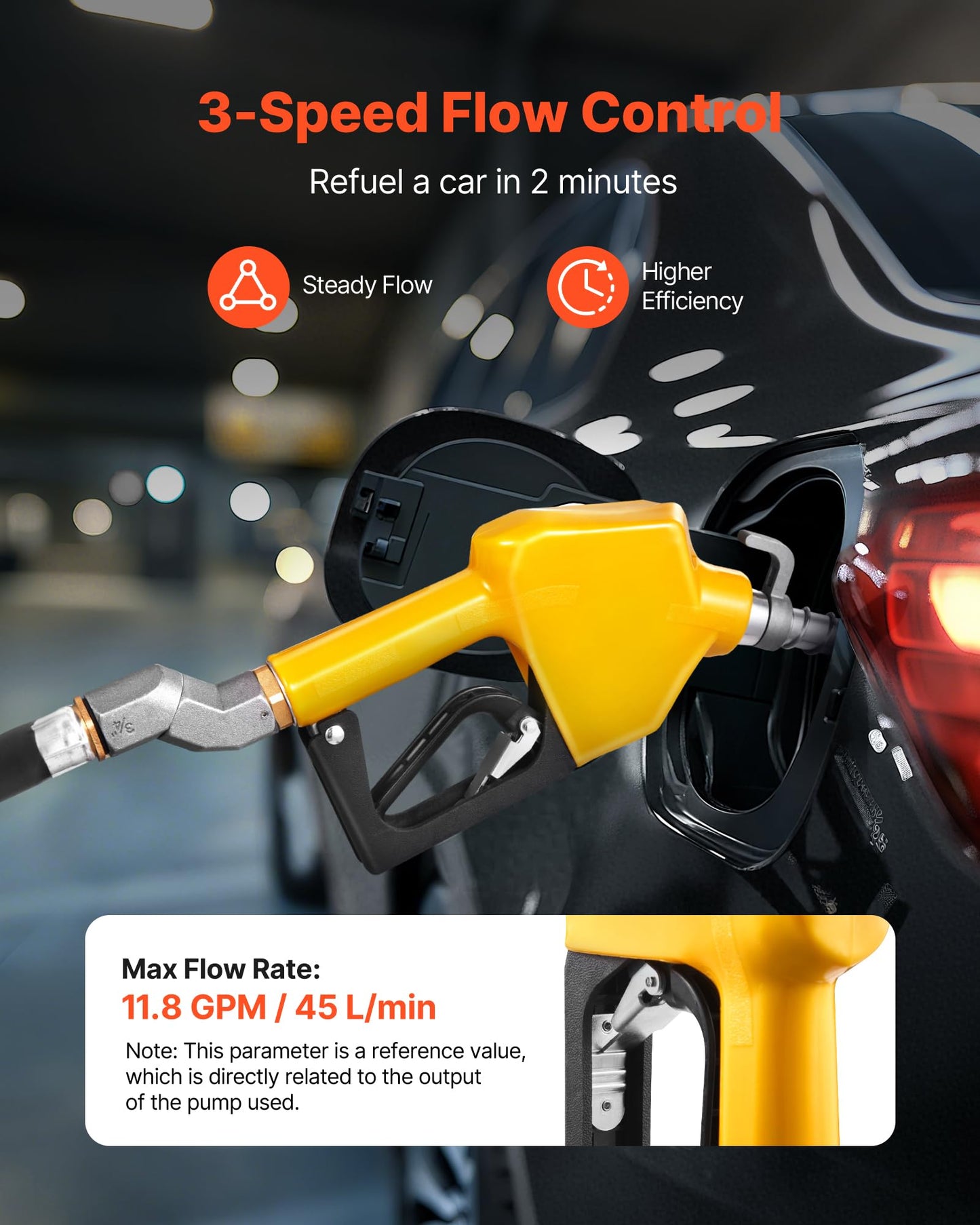 VEVOR 3/4-Inch NPT Automatic Fuel Nozzle, Max Flow Rate 11.8 GPM, Auto Shut Off Diesel Gas Pump Nozzle with 3-Speed Trigger Lock & 0.78 in (OD=20 mm) Spout for Gasoline, Diesel, Kerosene, Yellow