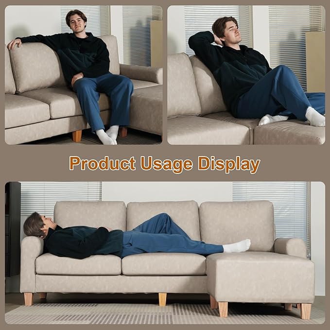 EASE MOOSE Large Seat Faux Leather L Shaped Sofa, Waterproof and