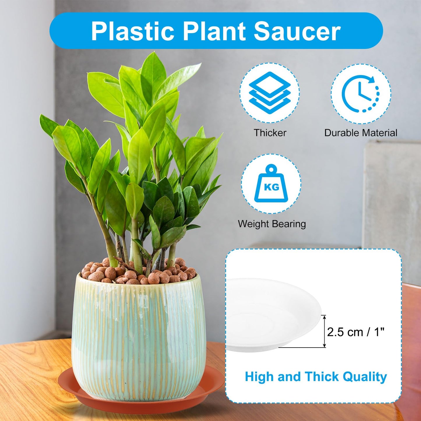 PATIKIL 10 Inch Plant Saucer Tray, 5 Pack Plastic Drip Tray Round Collects Excess Water Flower Pot Drainage Trays for Heavy Indoor Outdoor Pan, White