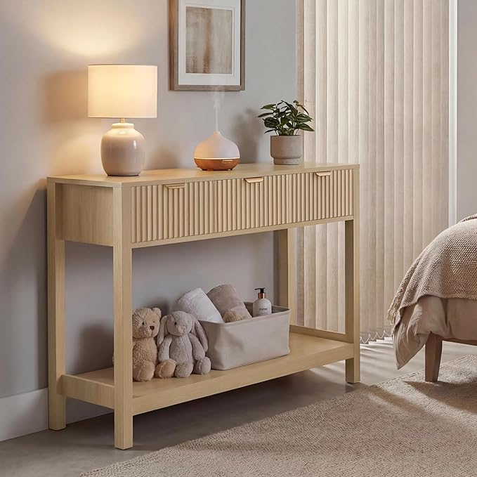 Nasonet Fluted Console Table, Wooden Sofa Table
