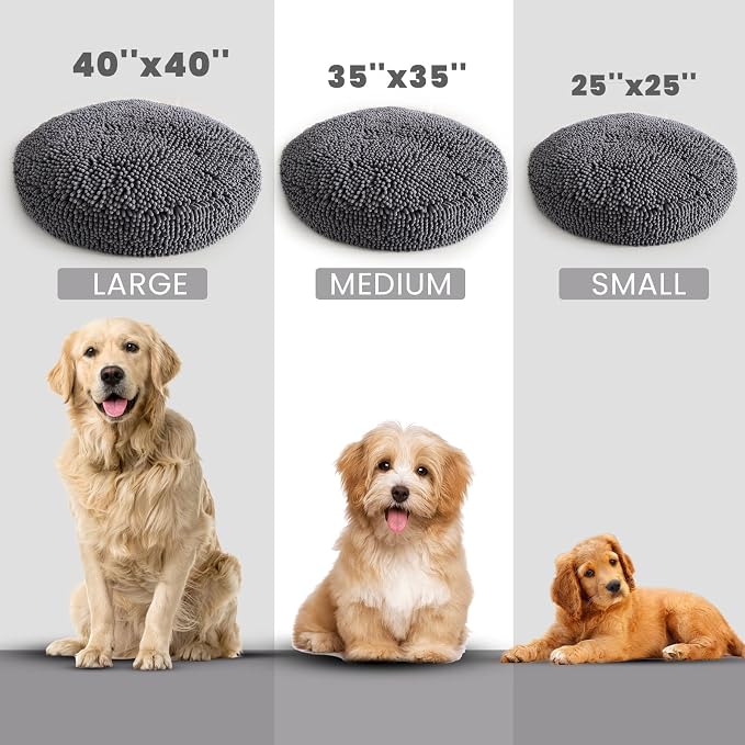 Muddy Mat® Cloud K-9 Dog Beds for Small Dogs & Cats, Soft & Relaxing Round Dog Bed, Chenille Material, Removable Cover, Washable & Dryer Safe – Grey Small(25'x25')