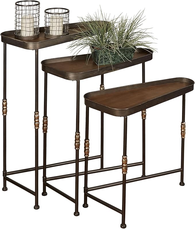 Bronwyn Metal and Wood Nesting Tables Dark Bronze Finish 28, 30.5 and 36 Inches