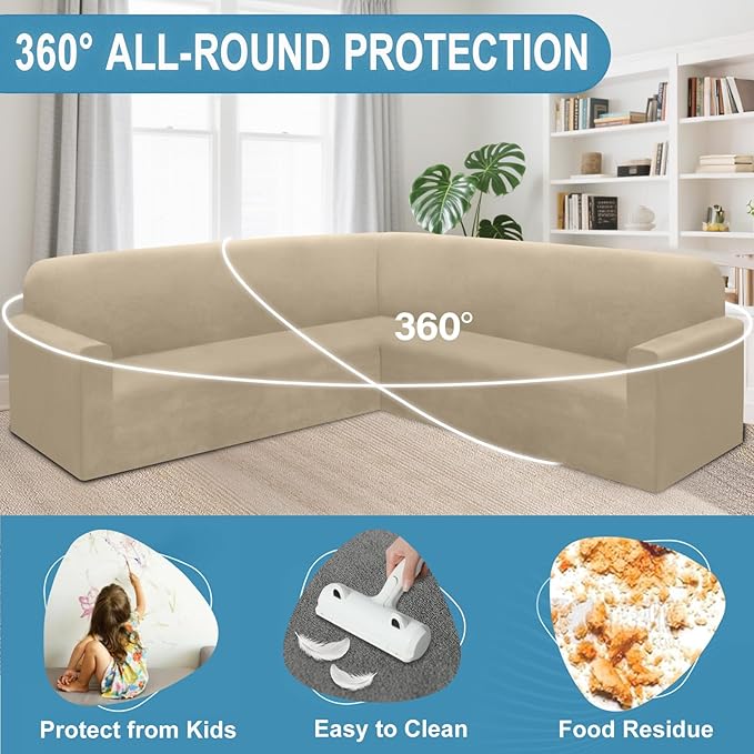 HDCAXKJ Corner Sectional Couch Covers Velvet Stretch L Shape Sofa Cover Soft