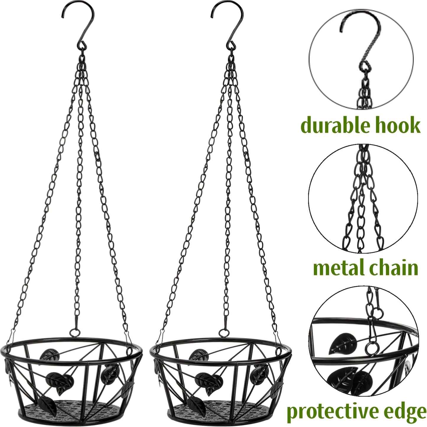 Goaste 2 Pack Metal Plant Hanger, Hanging Plant Holder with Ceiling Hook, Modern Plant Hanging Basket, Decorative Planter Flower Pots Shelf for Indoor Outdoor Use, Home Decor