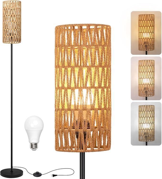 Ruiever Floor Lamp for Living Room, Farmhouse Rattan Floor lamp, Modern