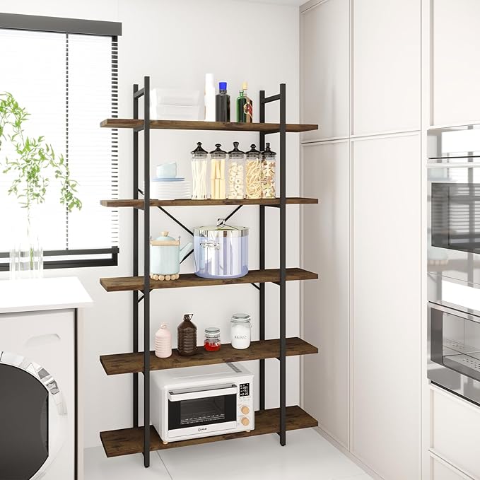 5 Tiers Bookshelf Organizer Industrial Shelf, Modern Open Display Storage