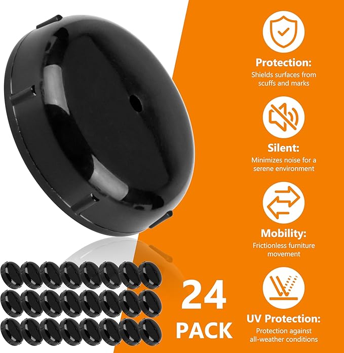 24-Pack Wrought Iron Patio Furniture Feet Caps 1-1/2 Inch Plastic Outdoor Patio