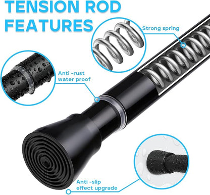MEXAU 4 Pack Black Tension Rod 28 To 48 Inch Adjustable Spring Tension Curtain Rods No Drilling Short Curtain Rod Extendable Small Spring Tension Rod for Closet Cupboard Bars Refrigerator