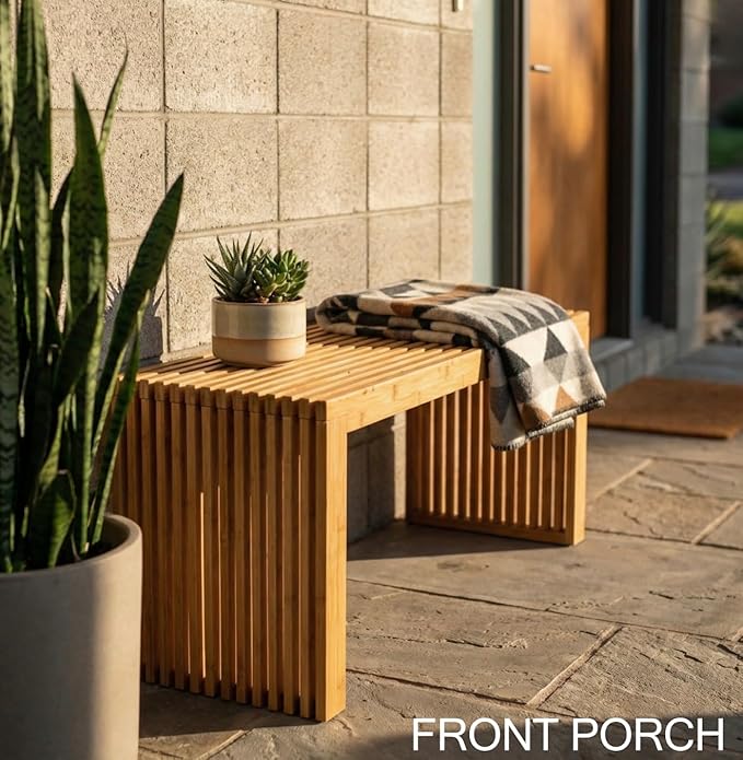 Bamboo Natural 36 inch Wooden Bench, Small Wood Benches
