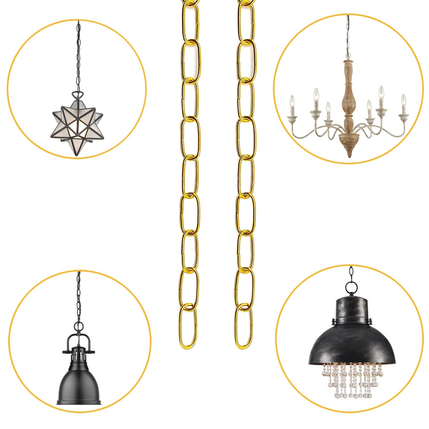 ECUDIS 20 Feet Pendant Light Fixture Chain, Lighting Hanging Chain Extension Lighting Chain Replacement for Chandelier, Plants, Fruit Basket, Gold