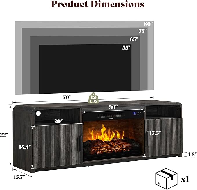 AMERLIFE 70" Fluted Fireplace TV Stand