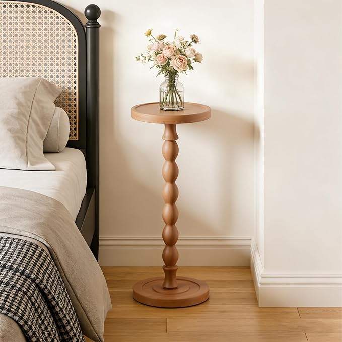 Solid Wood Drink Table, Rubber Wood‌ Small Round Side Table