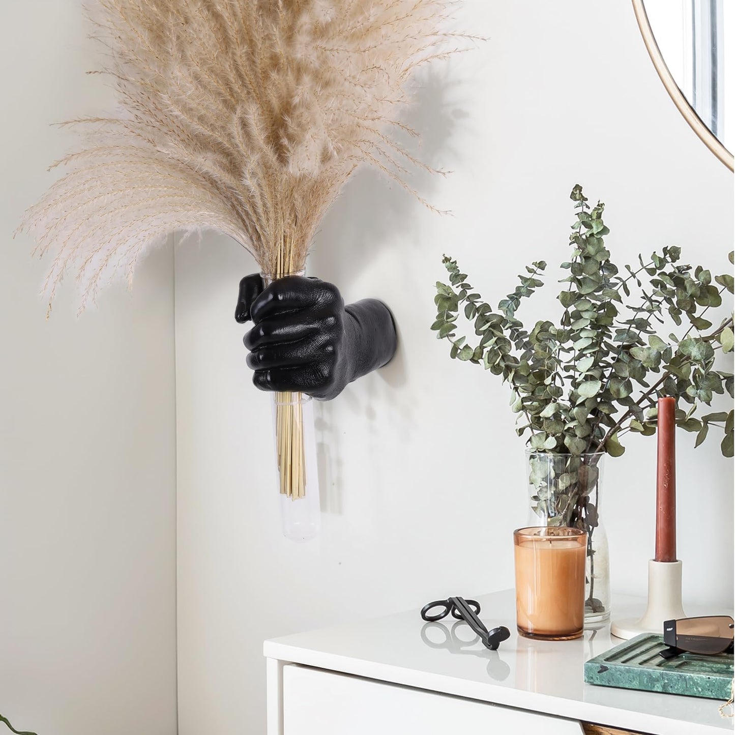 XYQXYQ Black Wall Sculptures, Hand Vases Home Decor, Wall Mount Art Sculpture, Unique Wall Art Statue, Funky Flower Vase Decorations, Modern Eclectic Hanging Decor,Glass Test Tube Vase