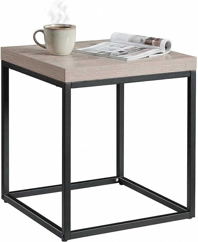 CENSI Modern Square End Table, Extra Thick 1.6" Wood Top & Metal Frame