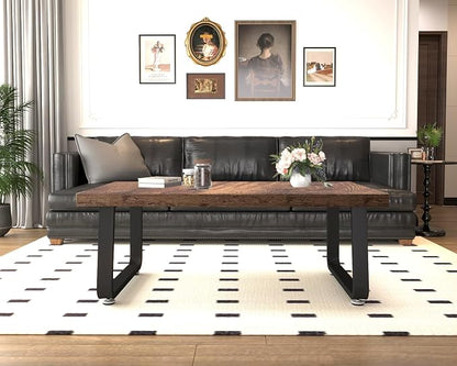 HSH Rustic Coffee Table, Industrial Wood and Metal Center Table, Farmhouse Minimalist Oak Coffee Table for Living Room, Modern Rectangular Wooden Tea&Coffee Table for Bedroom Home, Rustic Brown, 39 In