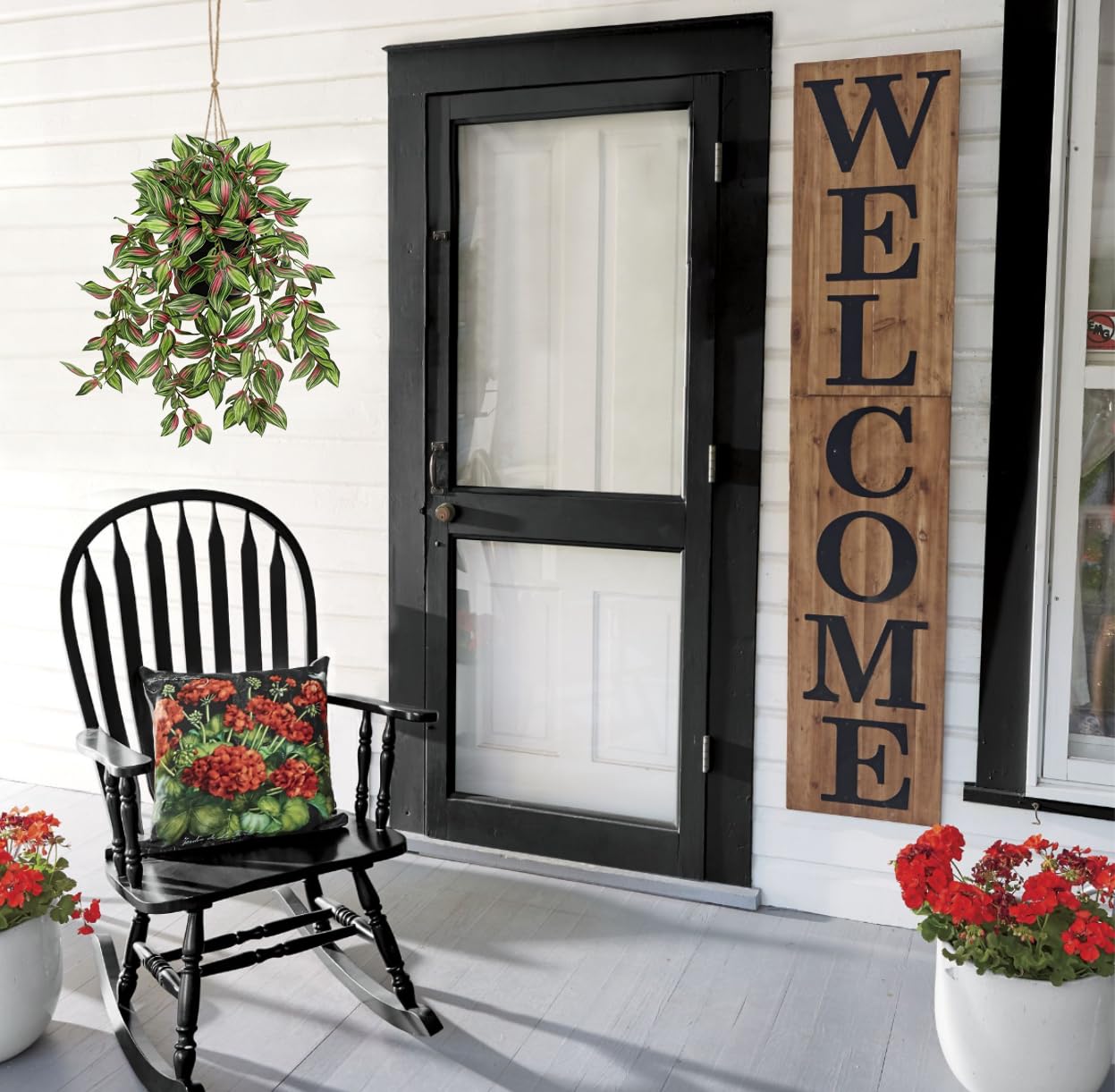 Briful Artificial Hanging Plants in Black Pot 17.7" Lifelike Trailing Faux Watermelon Peperomia Silk Plant with Cascading Greenery Fake Hanging Greenery for Indoor & Outdoor Home Garden Décor